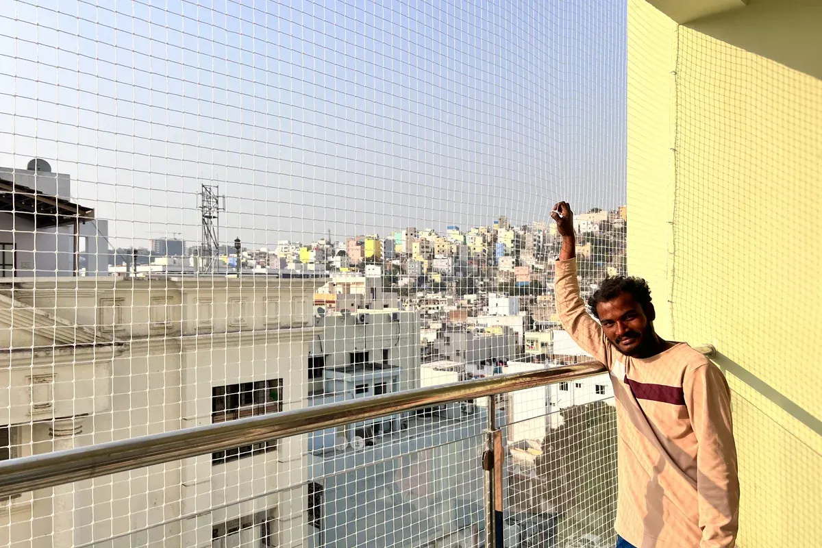 Protective netting for a Begumpet apartment balcony